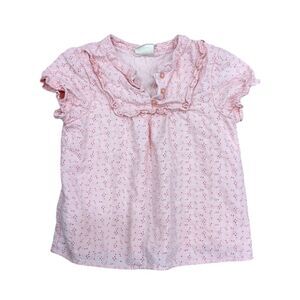 Mini Boden Pink Eyelet Blouse Shirt Top Spring Summer Girls Size 7 8